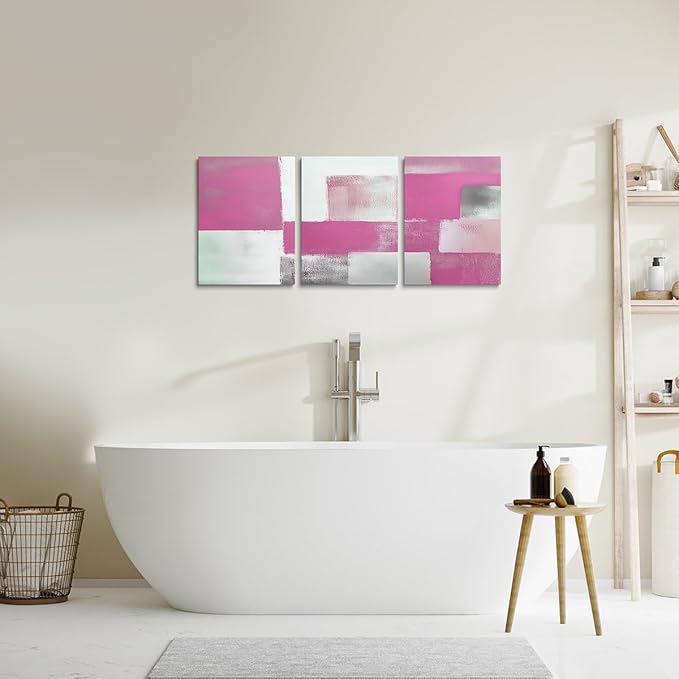 jejeloiu Modern Art 3 Piece Canvas Wall Art for Living Room Bedroom Pink Abstract Art Picture Wall Decor 12"x16"x3pcs Abstract Oil Painting Office Decorations Artwork Posters