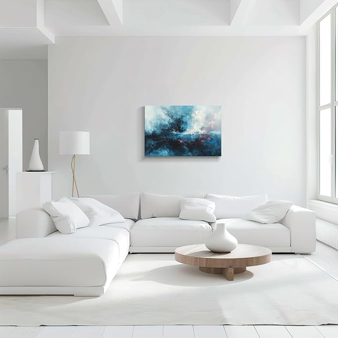 gaosoul Modern Abstract Canvas Wall Art Blue Graffiti Painting on White Background Stylish Framed Minimalism Artwork Prints for Living Room Bedroom Office Decor 30x20in