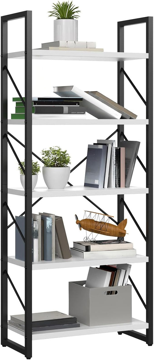 YITAHOME 5 Tiers Bookshelf, Classically Modern White Bookshelf, Book Rack, Storage Rack Shelves in Living Room/Home/Office, Books Holder Organizer for Books/Movies, White