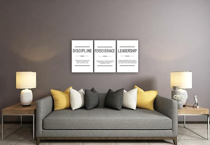 Inspirational 3 Pieces Discipline Noun Motivational Canvas Wall Art Inspirational Perseverance Leadership Noun Painting Poster Print Artwork Office Wall Decor Gym Living Room Frame[48''Wx 24''H]