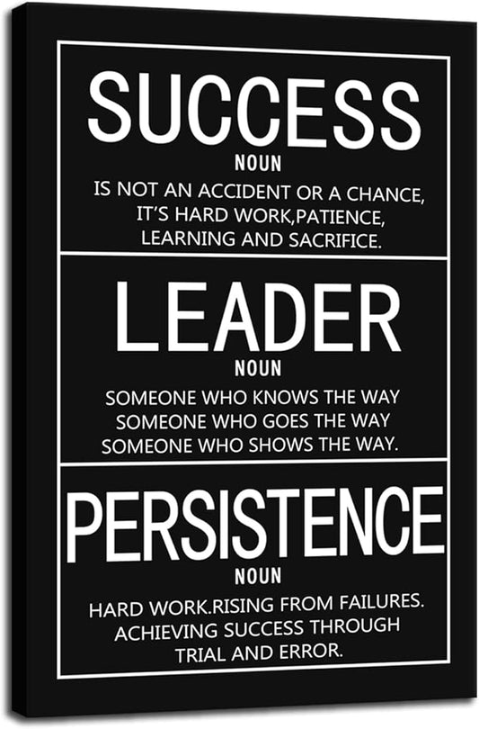 Inspirational Framed Office Canvas Wall Art Motivational Entrepreneur Positive Quotes Success Noun Leader Noun Persistence Noun Paintings Artwork Home Classroom Wall Decor [12" W X 18" H]