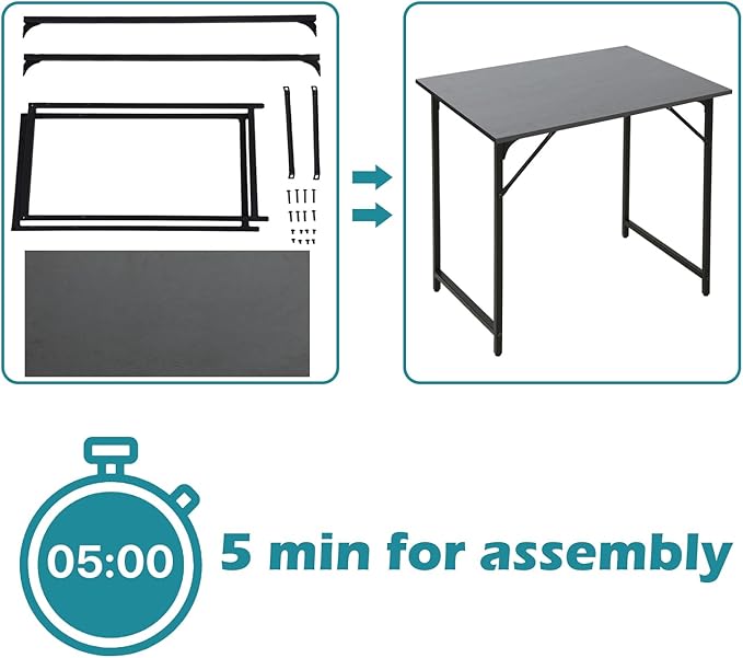 Dkelincs 32 Inch Small Computer Desk Home Office Desk Writing Desk Modern Simple Style Study Work Table with Metal Frame, Easy Assembly, Adjustable Feet, Water-Resistant, Scratchproof Surface, Black