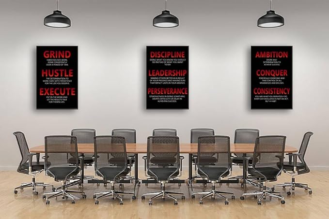 Office Decor Poster Motivational Canvas Print Wall Art Inspirational Picture 3 Pieces Painting Inspiring Entrepreneur Quotes Artwork for Home Living Room Classroom Gym Framed[72''Wx 36''H]