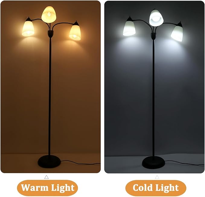 FIRVRE Modern Reading Floor Lamp, 3-Light Floor Lamp Black with Reading Lamp, Adjustable Flexible Tree Standing Lamp for Bedroom Study Room Office, Modern Multi Head Reading Floor Lights, E26 Base