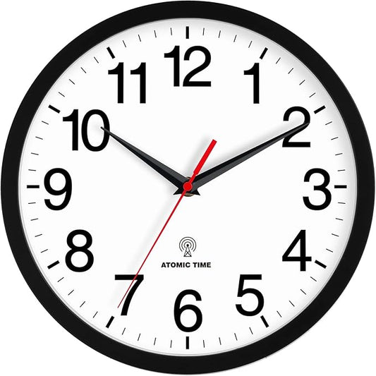 Atomic Wall Clock, Modern 12 Inch Battery Operated Wall Clocks, Analog Clock for Living Room, Office, Home, Bedroom, Kitchen, Bathroom(Black)