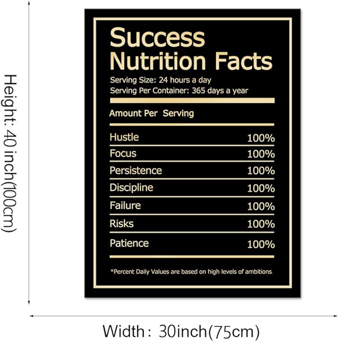 Framed Inspirational Quote Picture Wall Art Modern Success Nutrition Facts Canvas Painting Motivational Poster Wall Decor Artwork Easy to Hang for Office Home Classroom Decor - 28''W x 44''H