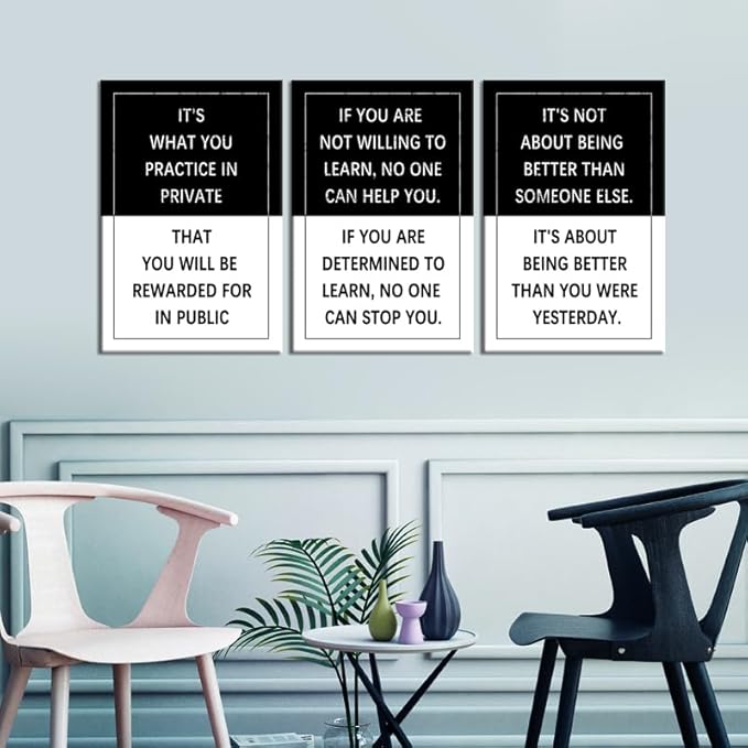 Motivational Wall Art 3 Piece Black & White Entrepreneur quote Inspirational Poster Canvas Prints Artwork for Office Living Room Modern Home Decor Painting Pictures Stretched and Framed[48''Wx 24''H]