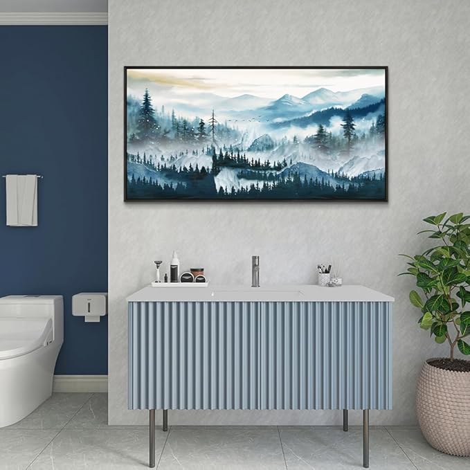 Wapluam Black Framed Wall Art For Living Room Large Abstract Wall Decor For Bedroom Office Inspiration Pictures Fog forest Wall Painting Canvas Art Prints Artwork Ready To Hang Home Decorations