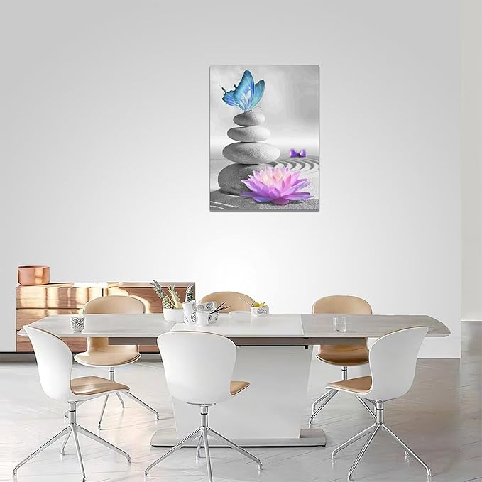 yerretin Stone Wall Art Zen Lotus Pictures Wall Decor Flower Canvas Spa Yoga Meditation Print Artwork Home Decorations for Living Room Bedroom Bathroom Office Framed 12"x16"