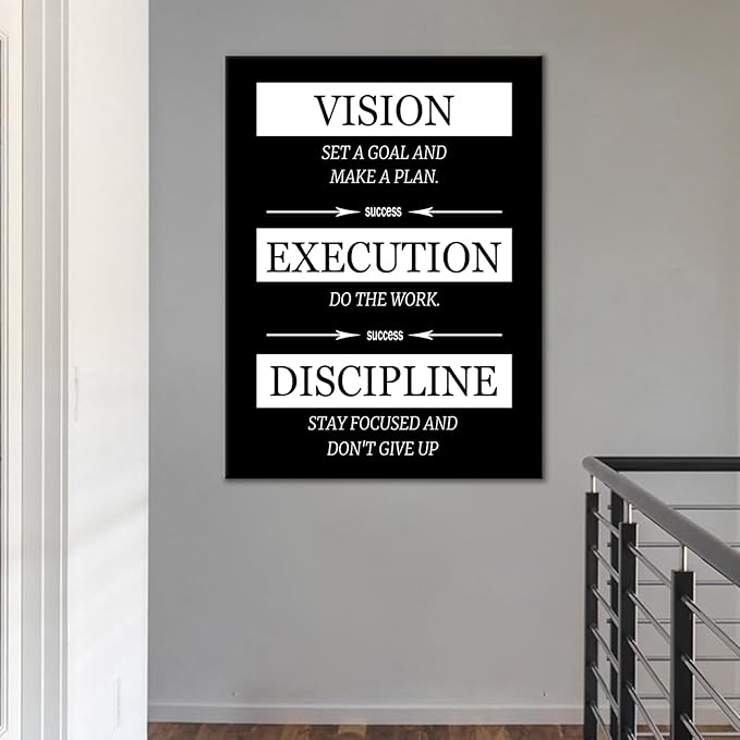 Motivational Canvas Wall Art Success is Vision Execution Discipline Inspirational Wall Decor Printed Canvas Poster for Modern Home Living Room School Office Gym Stretched and Framed [30''Wx 40''H]