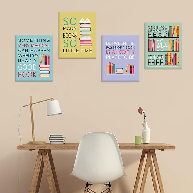 CHDITB Read Book Classroom Decor, Inspirational Quotes Reading Wall Art Print For Kid, 12x16 Inches Colorful Motivational Books Educational Canvas Wall Art For Library Reading Room School Wall Decor