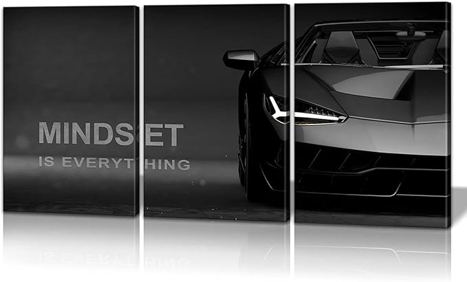Motivational Canvas Wall Art Lamborghini Posters Prints Entrepreneur Bundle Set 3 Pieces Inspirational Wall Art Decorations Mindset Is Everything (36" W x 16" H, young-mindset)