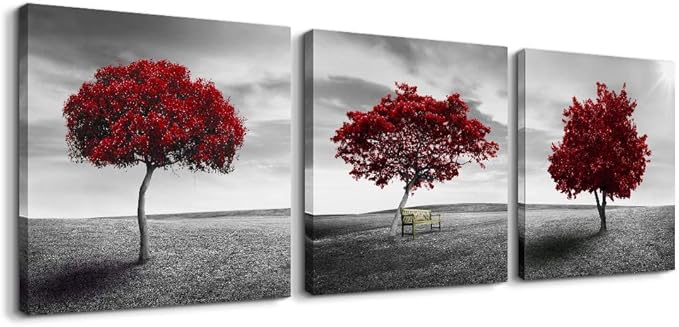 Canvas Wall Art Painting Decor-Panoramic black and white mangrove- 12" x 12" 3 Pieces Framed Canvas Prints Watercolor Giclee with Black Border Ready to Hang for Modern scenery Home Office Decor
