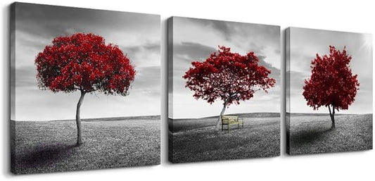Canvas Wall Art Painting Decor-Panoramic black and white mangrove- 12" x 12" 3 Pieces Framed Canvas Prints Watercolor Giclee with Black Border Ready to Hang for Modern scenery Home Office Decor