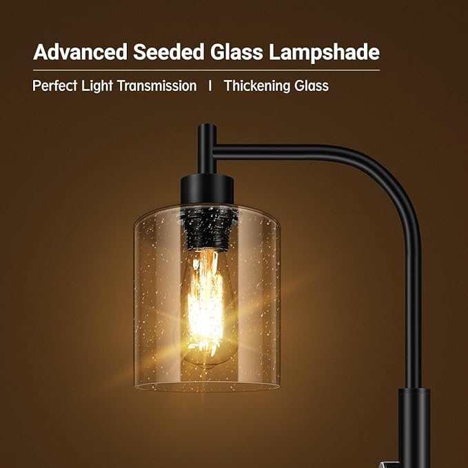 BoostArea Dimmable Standing Lamp with Seeded Glass Lampshade, 6W LED Bulb Included, Modern Industrial Lamp for Living Room, Bedroom, Office