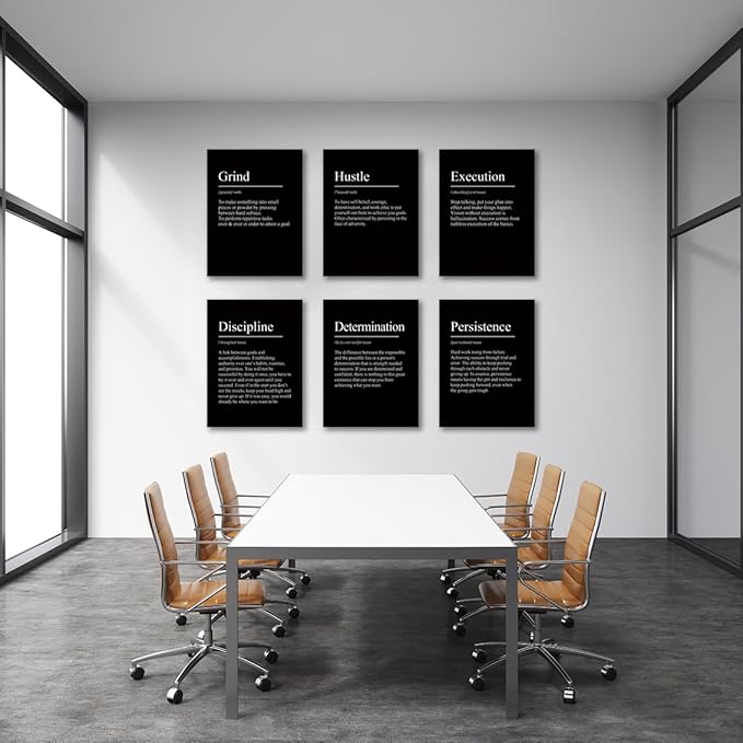 COSCTOR Set of 6 Grind Hustle Execution Discipline Determination Persistence Motivational Wall Art Picture Decor Canvas Framed for Office Garage Workplace Inspirational Posters Paintings Ready to Hang(Framed,20x30)