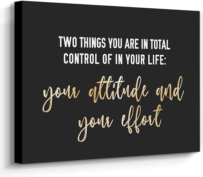 WOWGOOMO Entrepreneur Motivational Canvas Wall Art Inspirational Quotes Wall Art Control Your Attitude and Effert Canvas Print Framed for Home Office Workplace Classroom Bedroom Wall Decor 12"x16"