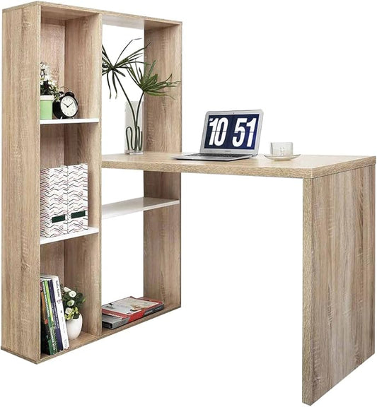 Computer Desk with Large Shelves, 47.2" Spacoius Home Office Writing Corner Gaming Table Vintage Design Work Station Convenient for Study Room Bedroom, Oak