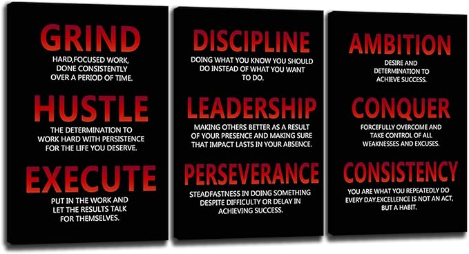 Office Decor Poster Motivational Canvas Print Wall Art Inspirational Picture 3 Pieces Painting Inspiring Entrepreneur Quotes Artwork for Home Living Room Classroom Gym Framed[72''Wx 36''H]