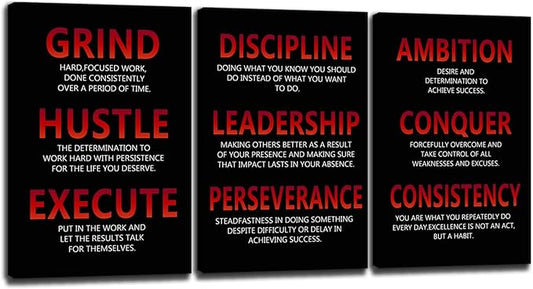 Office Decor Poster Motivational Canvas Print Wall Art Inspirational Picture 3 Pieces Painting Inspiring Entrepreneur Quotes Artwork for Home Living Room Classroom Gym Framed[72''Wx 36''H]