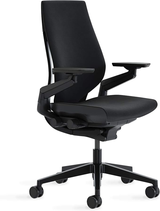 Steelcase Gesture Office Chair - Ergonomic Work Chair with Wheels for Carpet - Comfortable - Intuitive-to-Adjust for Desk - 360-Degree Arms - Licorice Fabric, Dark Frame