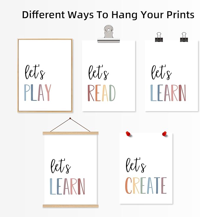 Youillne Playroom Kids Wall Art Decor Read Play Sign Classroom Children Wall Art Nursery Canvas Pictures Baby Girl Reading Posters Kids Artwork for 8x10 Inches Unframed Set of 4