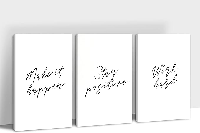 SHMAO Office Canvas Wall Art Motivational Wall Decor, 3 Piece Modern Positive Quotes Print Pictures for Office Wall Decor Women Inspirational Framed Artwork Home Office Decor 12”x18”x3 Panels