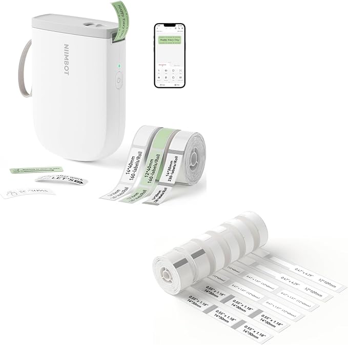 NIIMBOT D11 New Version Label Maker Machine with 3 Rolls Tape, 300DPI Bluetooth Label Printer, Portable Thermal Printer, Sticker Maker for Organizing Home Office School+Extra 6 Rolls Mix Tapes
