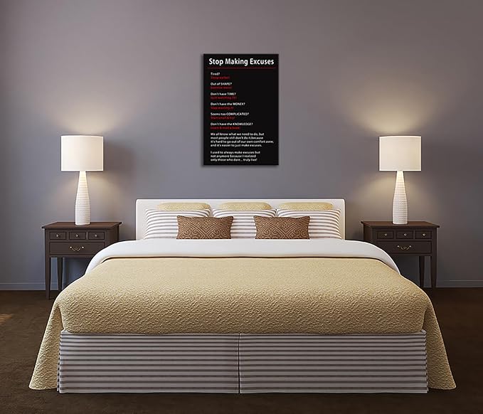 Motivational Stop Making Excuses Team Poster Inspirational Canvas Wall Art Inspiring Picture Prints Painting Artwork for Office Living Room Home Wall Decor Wood Framed Ready to Hang[24''W x 36''H]