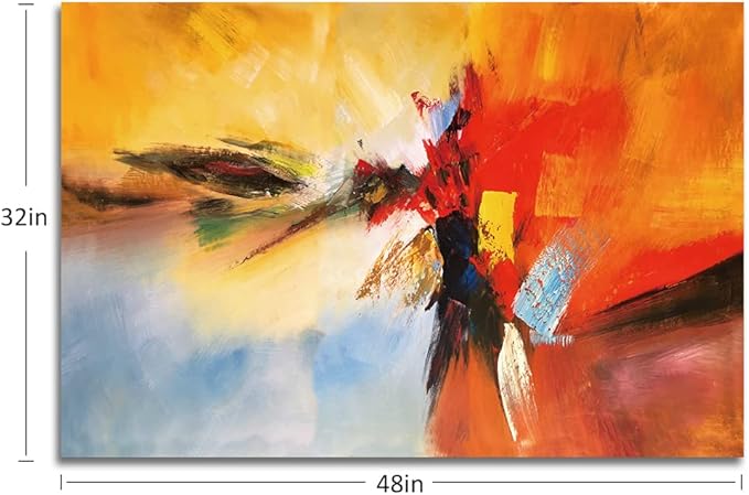 Yellow Decor Canvas Wall Art Abstract Art Paintings Red Warm Colors Graffiti on White Background Modern Artwork Decor for Living Room Bedroom Bathroom 48x32in