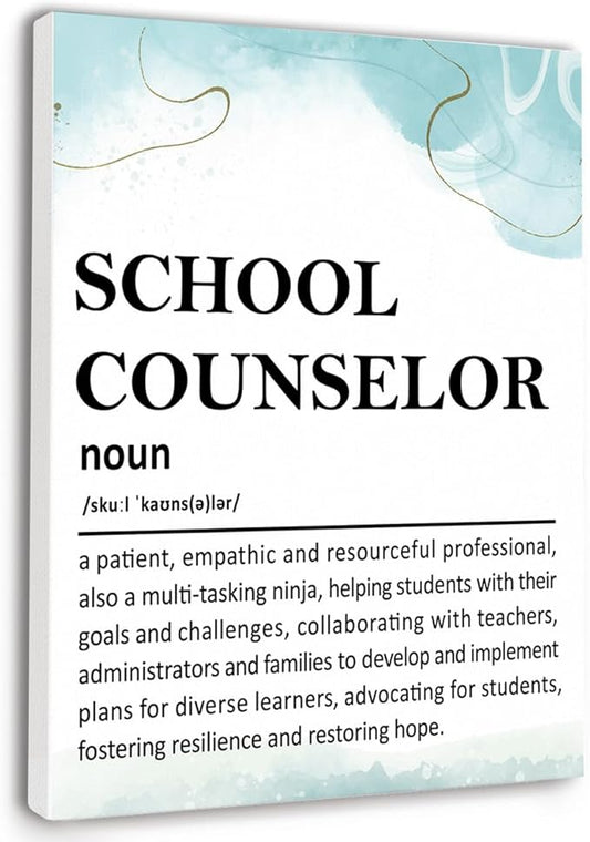 Gwisml School Counselor Definition Wall Art,Motivational Canvas Frame Paintings For Office Therapy Home Workplace Wall Decor,Gifts For Mentor Teacher Leader