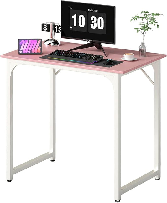 Dkelincs 32 Inch Small Computer Desk Home Office Desk Writing Desk Modern Simple Style Study Work Table with Metal Frame, Easy Assembly, Adjustable Feet, Water-Resistant, Scratchproof Surface, Pink