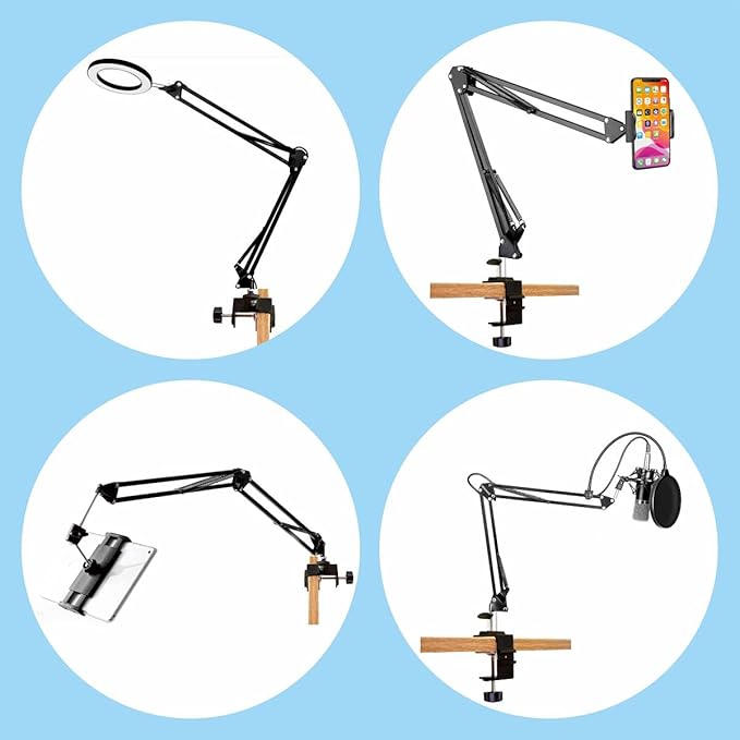 Heavy Duty Replacement Clamp for 1/2” Base Magnifying Lamp，Desk Lamp，Magnify Lamp，Swing Arm Lamp，Mic Microphone Suspension Boom Scissor Mount(Black)
