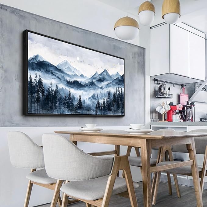 ERQINHUA Canvas Wall Art For Bedroom Large Wall Decor For Living Room Modern Office Mural Misty and Fog Forest Painting Mountain Landscape Picture Artworks Home Decor Black Framed Ready To Hang