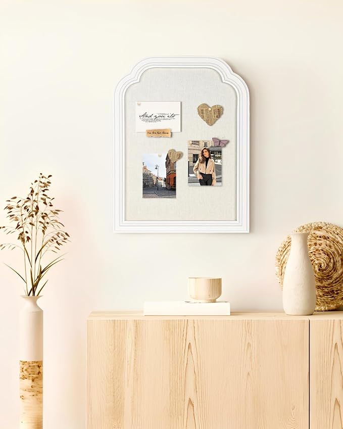 Bulletin Board with Linen, 13x17 inches Pin Board with White Frame, Decorative Hanging Bulletin Board Vision Board Message Board Colletion Board for Office School Home Decor