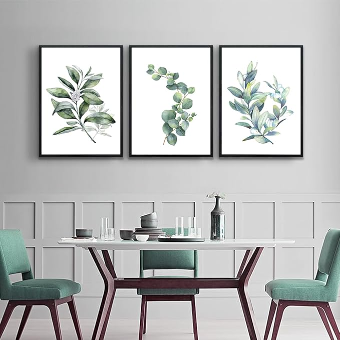 hyidecorart Large Wall Decor Wall Art For Living Room black Framed For Bedroom Room Green Leaves Wall Paintings Office Decor Wall Pictures Kitchen Wall Decoration Set Of 3 Piece Framed Prints Art