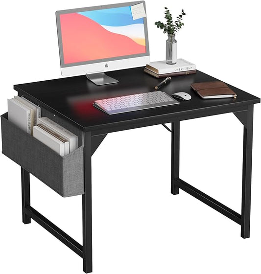 Furmax Computer Desk 32 Inch Small Office Desk with Storage Bag & Headphone Hook, Workstation for Home Office, Modern Writing Study Table (Black)