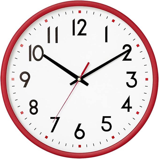 HZDHCLH Wall Clock Red,Silent Wall Clocks Battery Operated 12 Inch Modern Non Ticking Analog Clock Decorative for Kitchen Bedroom Living Room Office Classroom