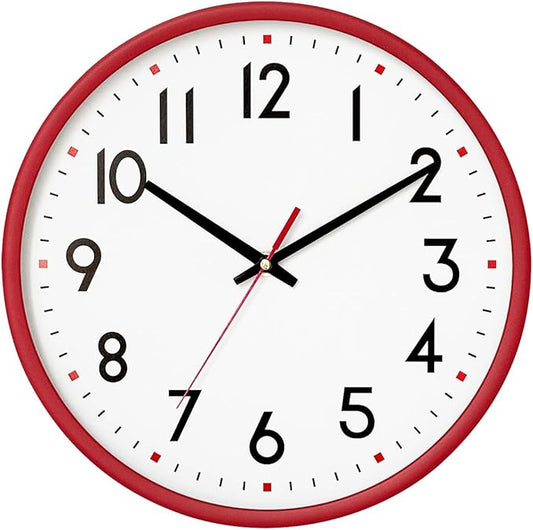 HZDHCLH Wall Clock Red,Silent Wall Clocks Battery Operated 8 Inch Modern Non Ticking Analog Clock Decorative for Kitchen Bedroom Living Room Office Classroom