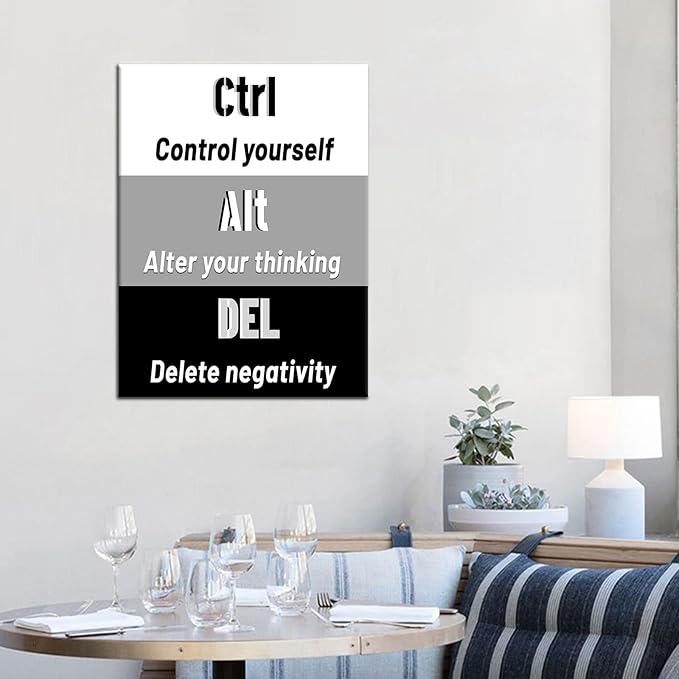 Motivational Canvas Wall Art Ctrl Alt Del Signs Quote Painting Poster Prints Positive Success Picture Artwork Inspirational Office for Home Bedroom Living Room Workplace Ready to Hang [18''Wx24''H]
