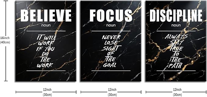 Inspirational Canvas Wall Art Motivational Believe Focus Discipline Print Poster Positive Entrepreneur Quotes Picture Painting Wall Decor for Home Bedroom Office Artwork Ready to Hang [36''Wx16''H]