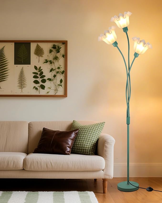 Lightdot Flower Floor Lamp for Living Room Modern Tree Floor Lamp with DIY Branch Goosenecks, Spring Green 3-Light Standing Lamp with Bulb Included for Bedroom/Kids Room/Sofa Beside/Corner Decor