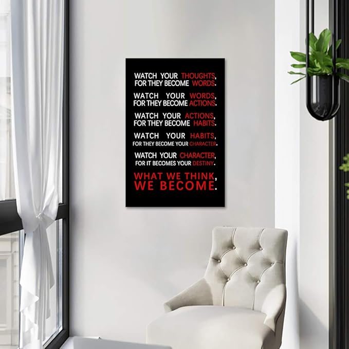 Watch Your Thoughts Motivational Wall Art Inspirational Canvas Painting Inspiring Entrepreneur Quotes Posters Prints Artwork Living Room Home Office Classroom Decor Framed Ready to Hang(12”Wx16”H)