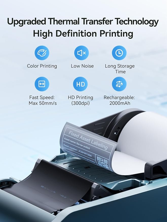 NIIMBOT M2 Label Maker with Tape 2Inch Thermal Transfer Support Color Ribbon Printing Bluetooth Sticker Printer for Office Small Business School Home Cable Storage, Compatible with Phones & PC, Blue