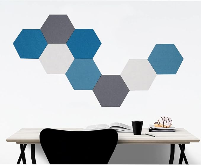 8Pcs Hexagon Felt Cork Board Tiles Self Adhesive Bulletin Board, Pin Board for Wall Decor Memos Photos Display (Set D)