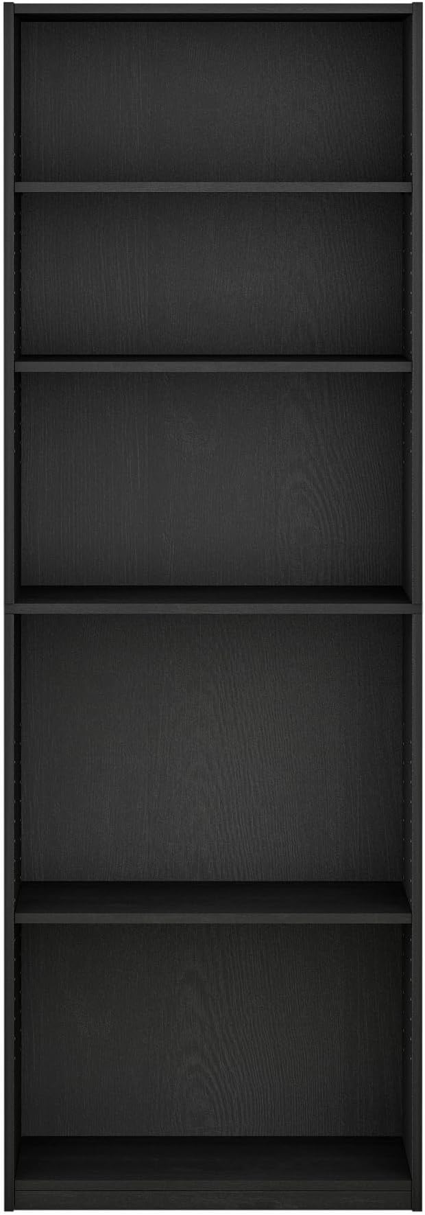 Furinno Jaya Book Shelf, 5-Tier Bookshelf, Bookcase with Adjustable Shelves, 9.5 x 24.5 x 71.2, for Organization and Storage, for Living Room, Bedroom, Home Office, Blackwood