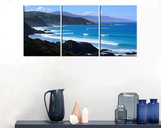 Nature Landscape Canvas Wall Art Beautiful Coastline Poster Print Ocean Scenery Picture Painting for Modern Home Kitchen Bedroom Office Hotel Wall Decoration Artwork Ready to Hang [36''Wx16''H]
