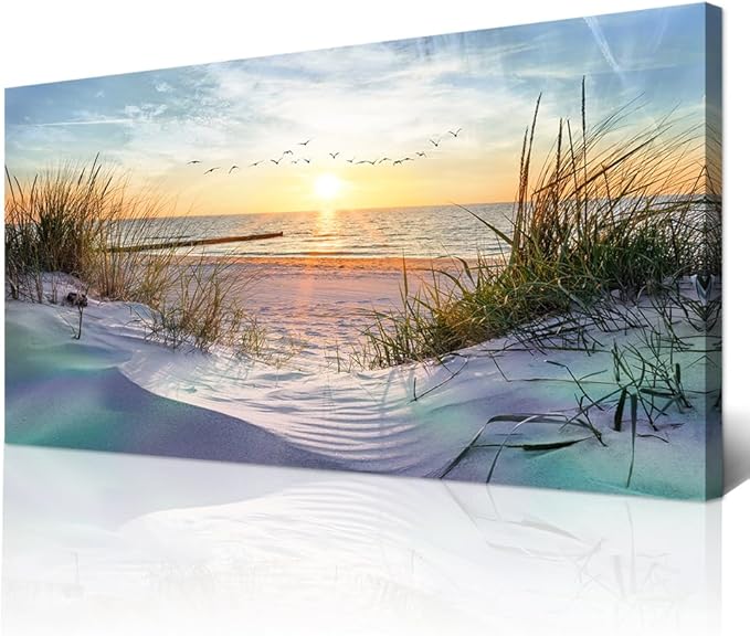 Wapluam Large Canvas Wall Art For Living Room Wall Decor For Office Bedroom Decorations Sea Beach Wall Paintings Prints Artwork Ocean Seascape Scenery Pictures Modern Home Decor Art Work 60X30 in