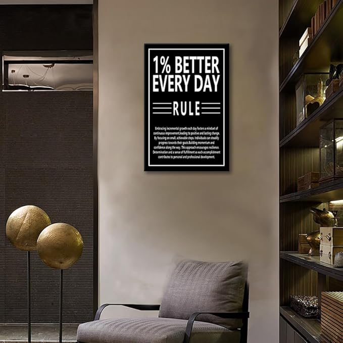 Inspirational Canvas Wall Art Motivational Posters 1% Better Every Day Rule Canvas Print Artwork Positive Inspirational Quotes Canvas Painting Office Wall Decor Living Room Framed [18''Wx 24''H]