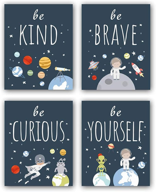 CHDITB Unframed Outer Space Room Decor, Inspirational Space Art Print, Set Of 4（8" x10" ） Space Wall Art For Boy Room Decorations, Kids Picture Planets Canvas Posters For Kids Bedroom Nursery Decor